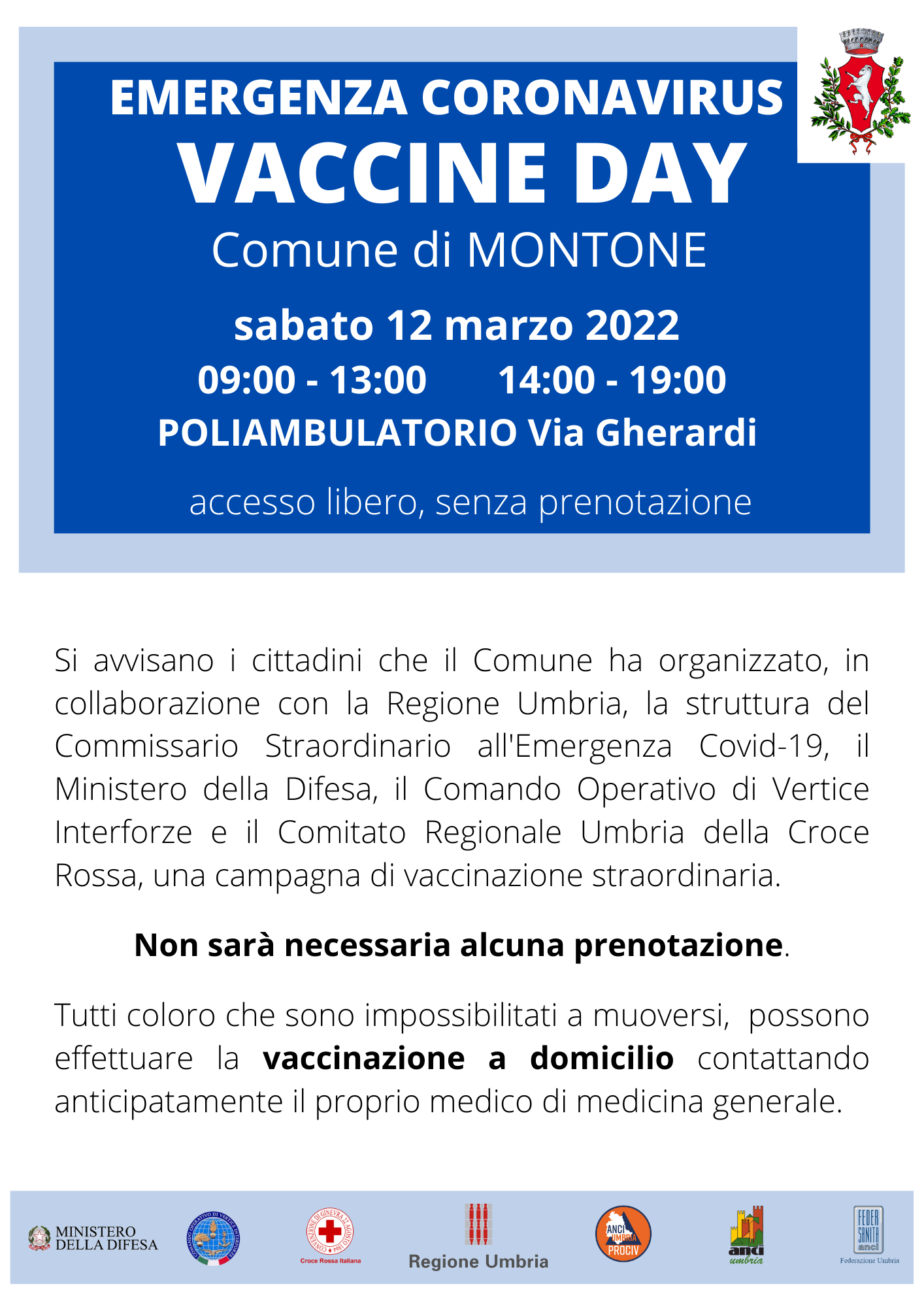 Montone – Sabato 12 marzo open day vaccinale nel borgo