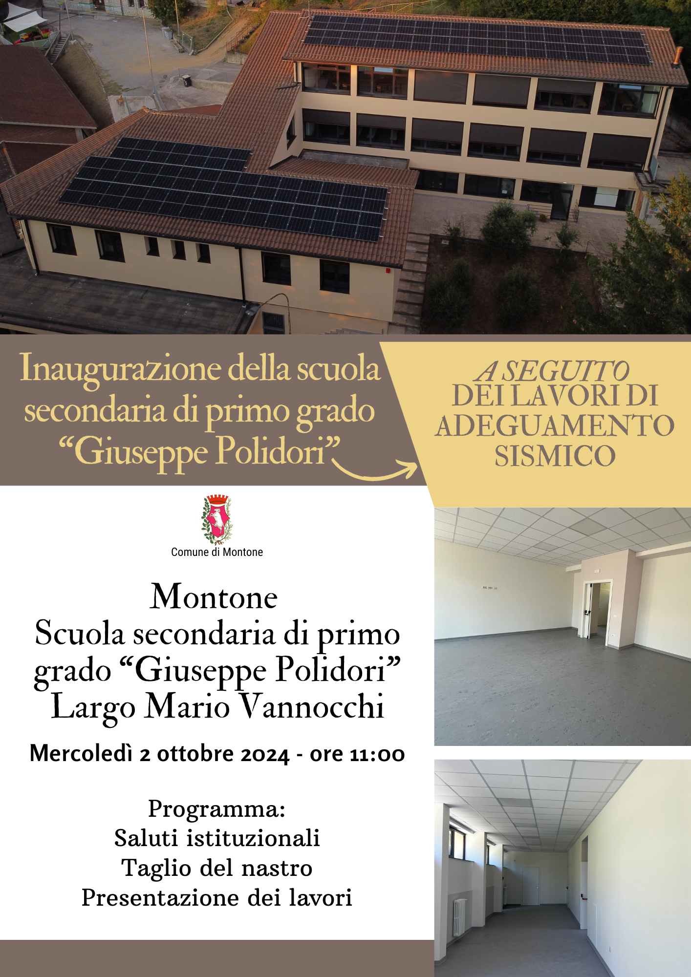 Montone – Scuole, mercoledì 2 ottobre l’inaugurazione della media “Polidori”