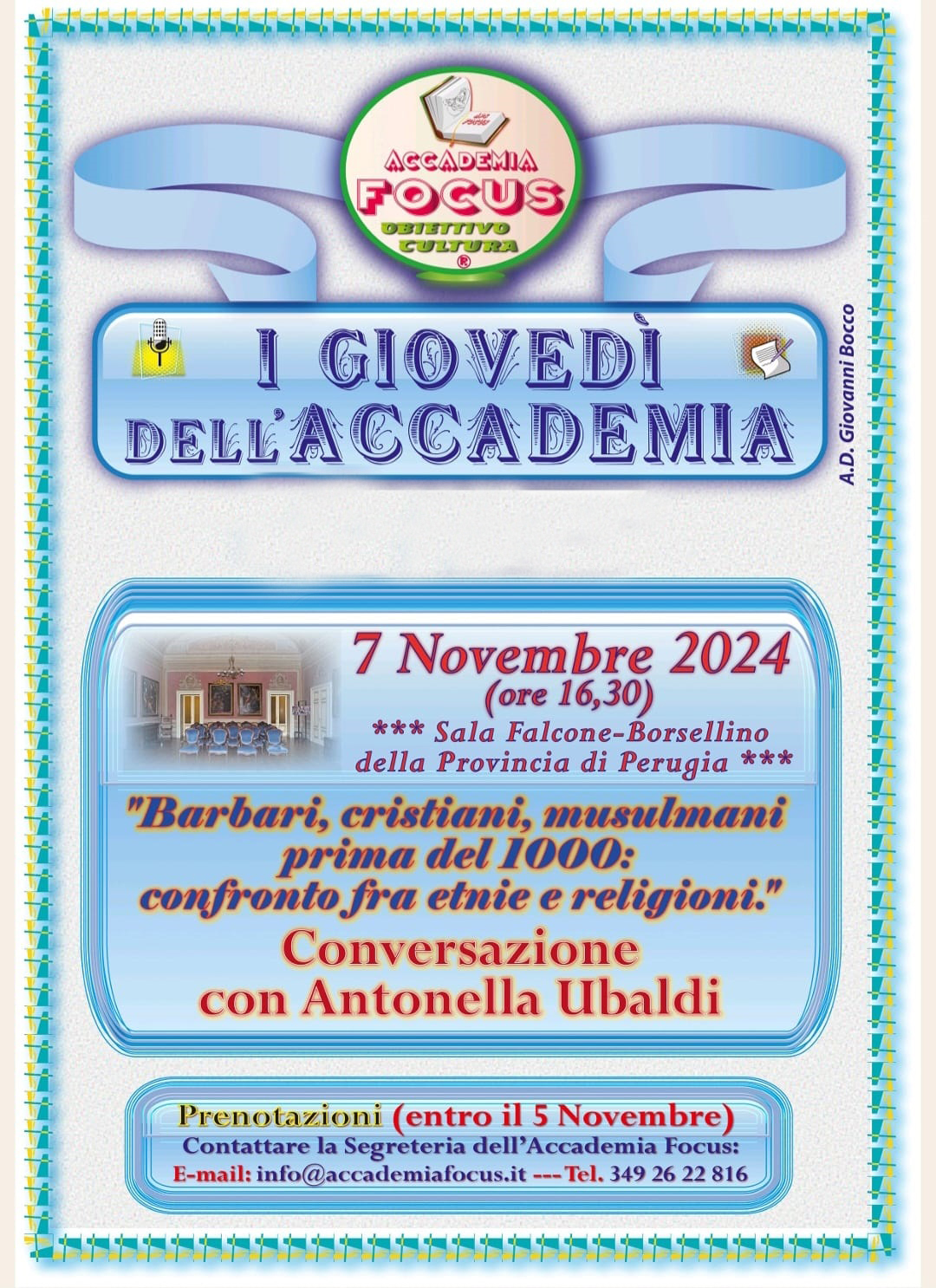 Eventi culturali – Nuovo appuntamento in Provincia con “I giovedì dell’Accademia Focus”