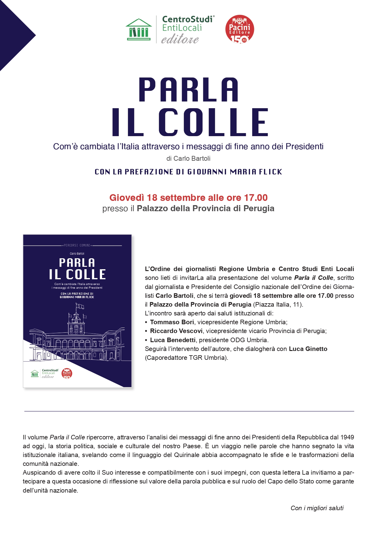 In Provincia - Presentazione del libro  “Parla il Colle” di Carlo Bartoli presidente dell'Ordine Nazionale dei Giornalisti