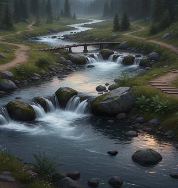 immagine generica di un paesaggio con acqua creata con AI 