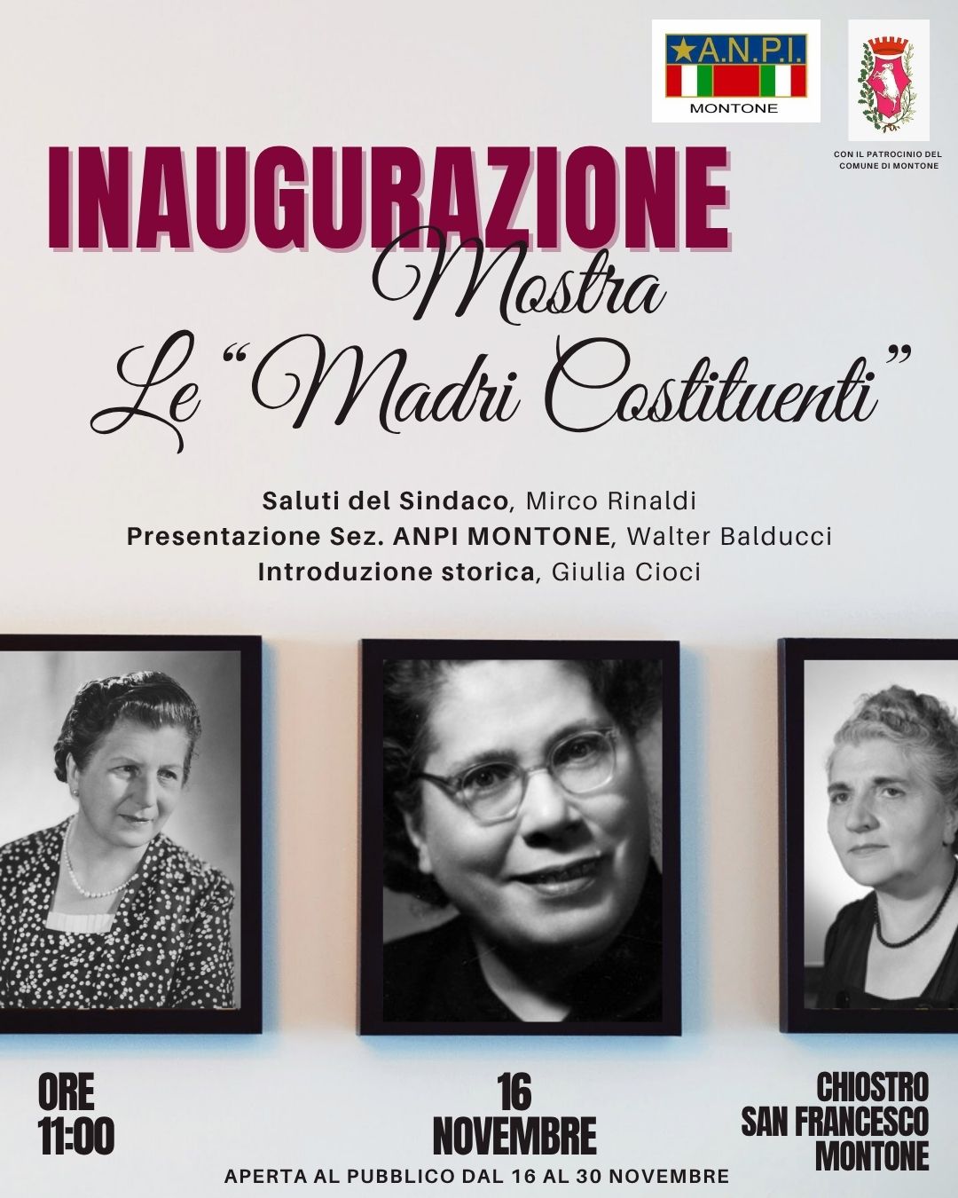 A Montone la mostra “Le Madri Costituenti”: un omaggio al ruolo delle donne nella nascita della Repubblica