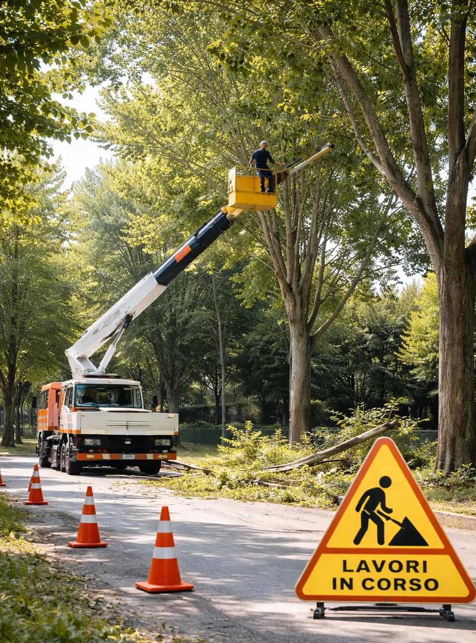 Immagine generica lavori di taglio alberature creata con ChatGPT