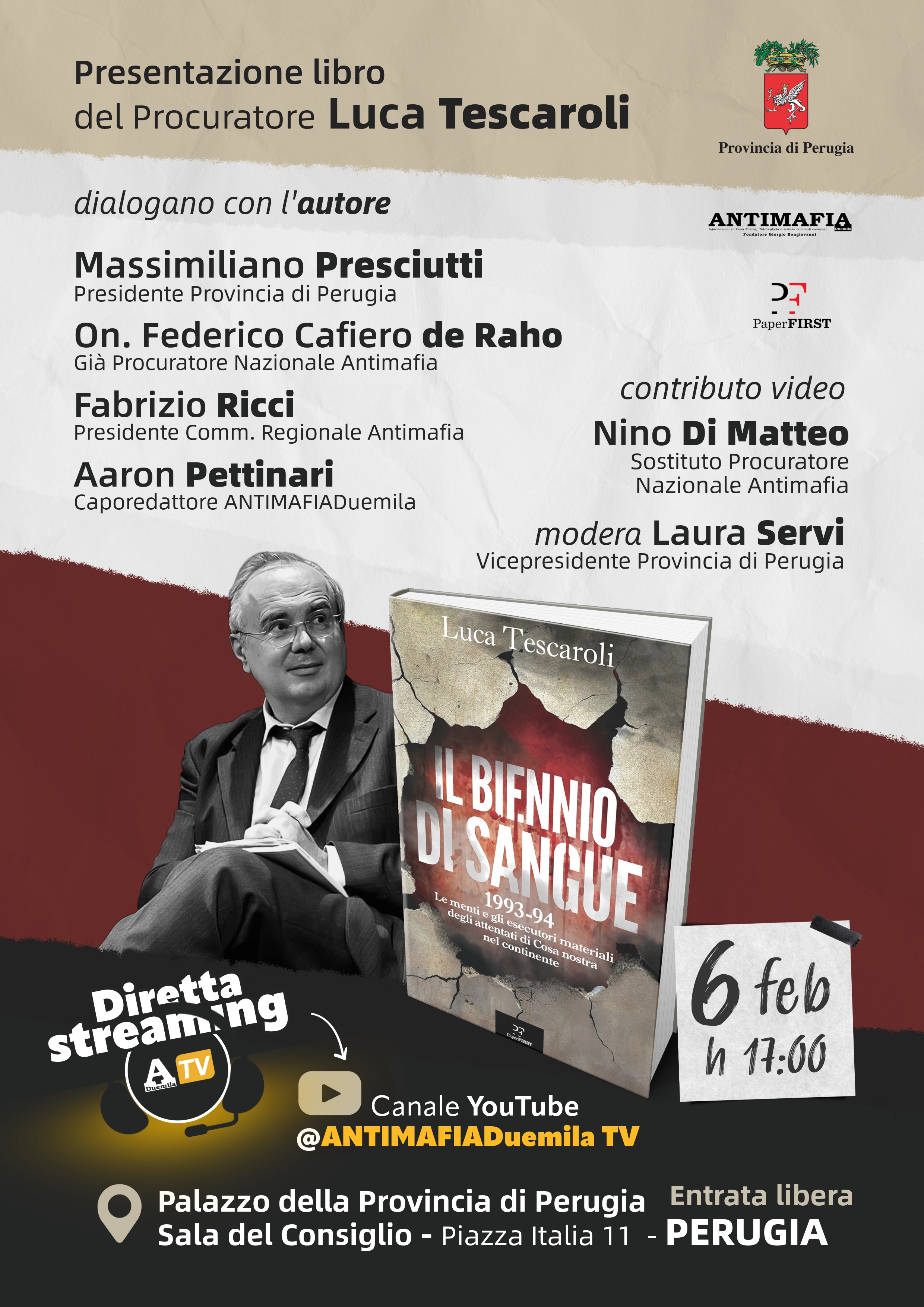 In Provincia la presentazione del libro &ldquo;Il biennio di sangue&rdquo; di Luca Tescaroli