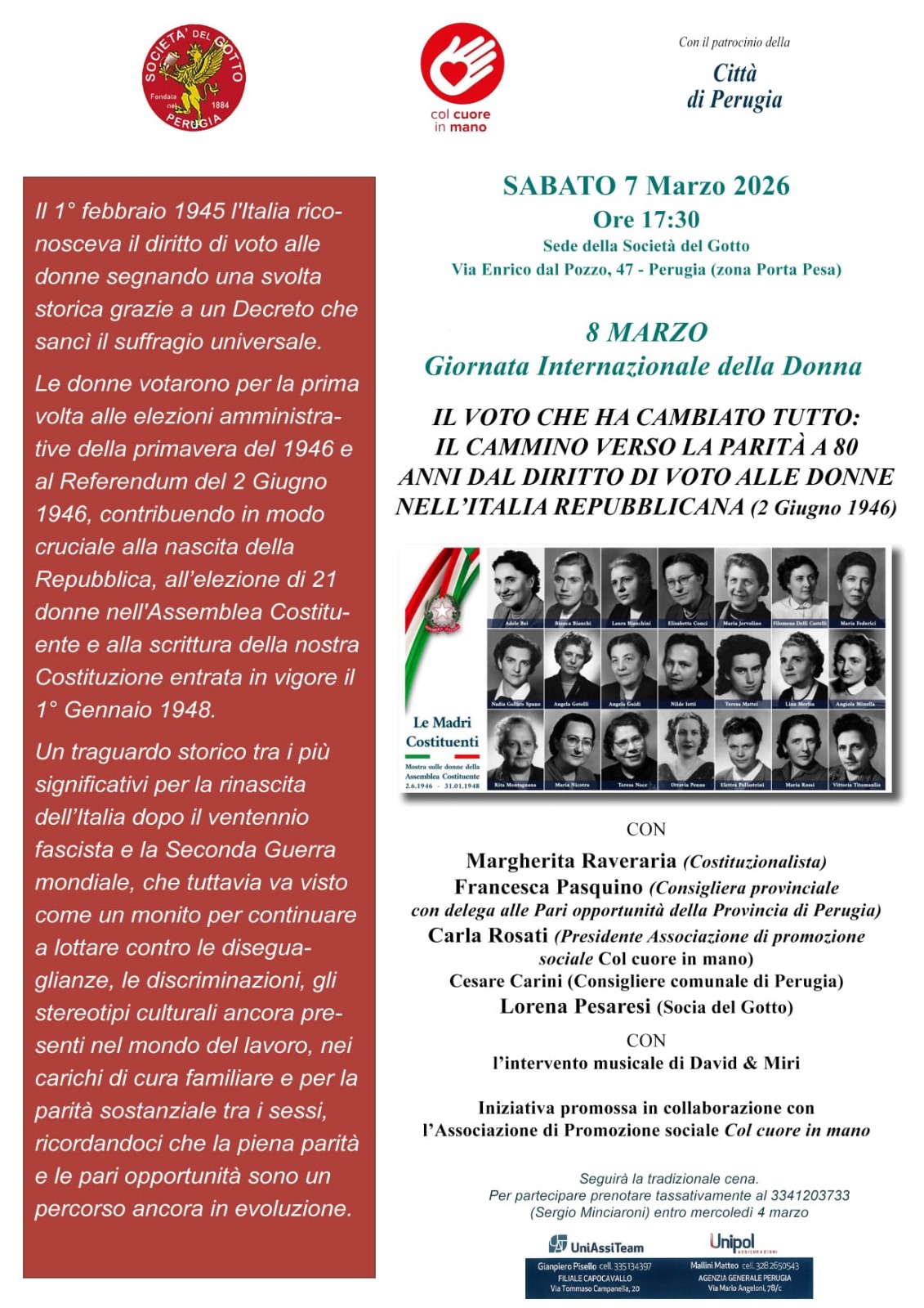 Giornata internazionale donna &ndash; A Perugia l&rsquo;evento &ldquo;Il voto che ha cambiato tutto&rdquo;