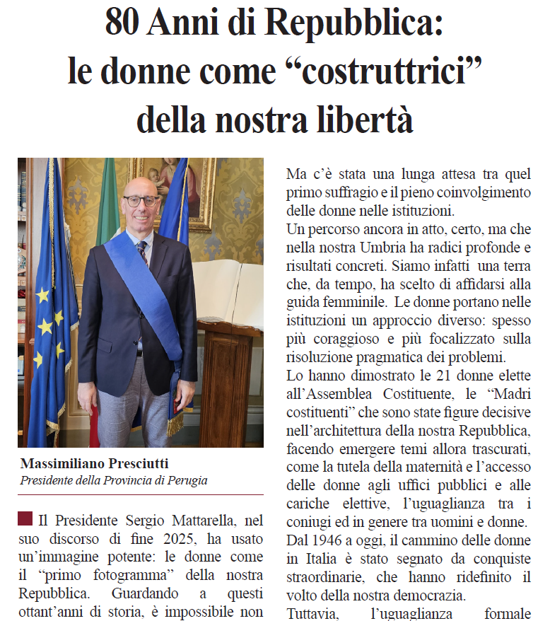 Estratto di Infodonna con foto di Massimiliano Presciutti, Presidente della Provincia di Perugia