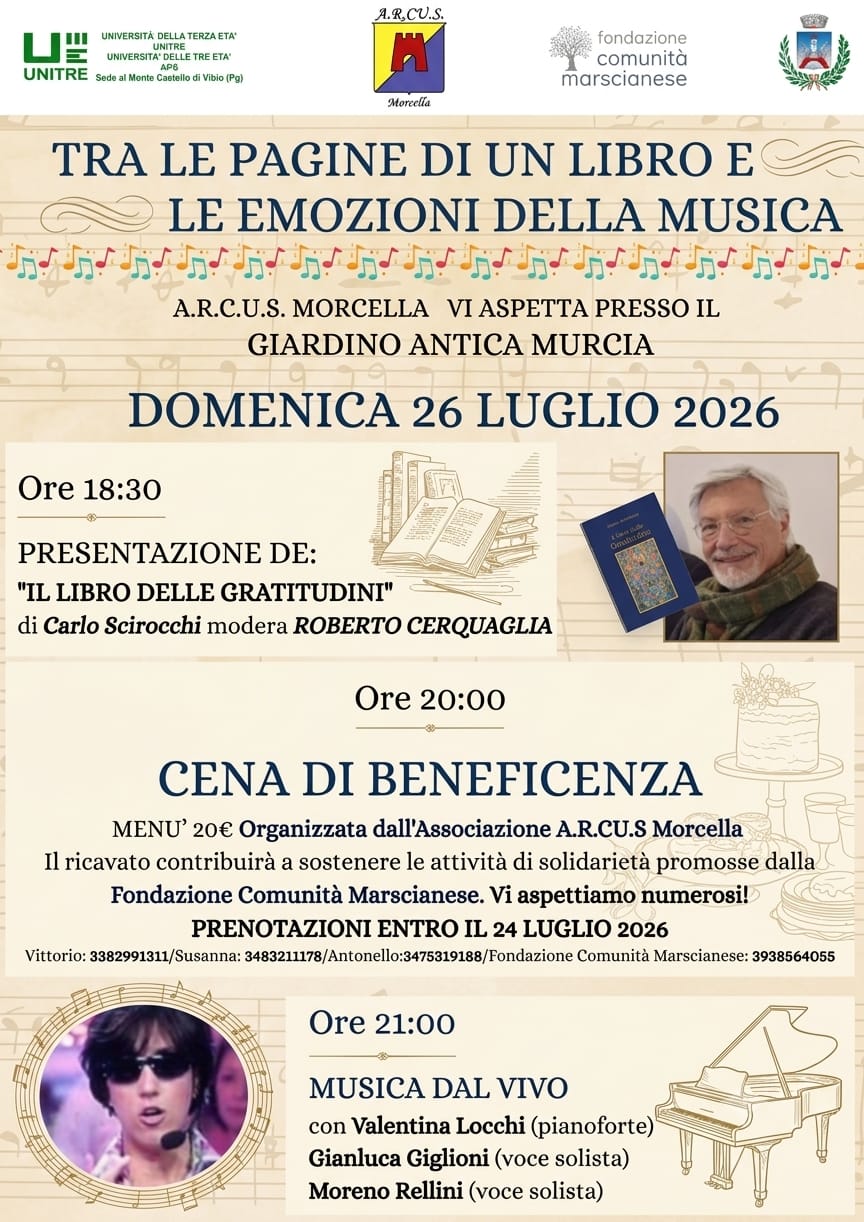 “Tra le pagine di un libro e le emozioni della musica”: a Morcella una serata tra cultura, beneficenza e spettacolo “Tra le pagine di un libro e le emozioni della musica”: a Morcella una serata tra cultura, beneficenza e spettacolo